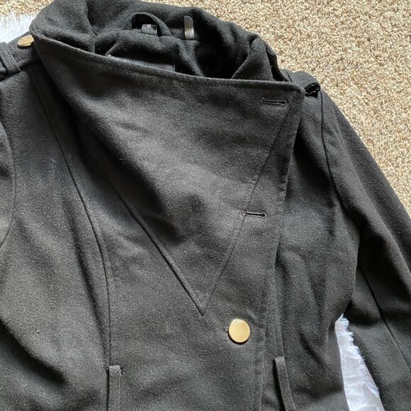 Guess Wool Blend Trench Coat Black Womens Size Medium - Picture 6 of 12